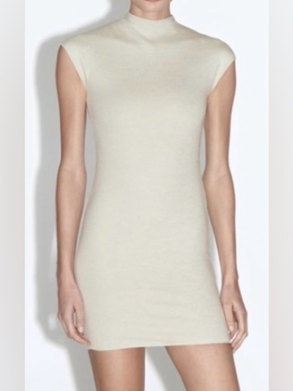 Zara Cream Sleeveless Mock-Neck Mini Dress
